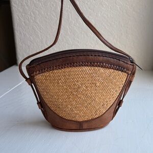 Elliot Lucca Woven Mini Brown and Tan Leather Boho Crossbody Women's Bag